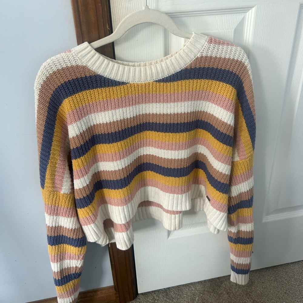 Hollister Cream and Pink Crew Neck Sweater
